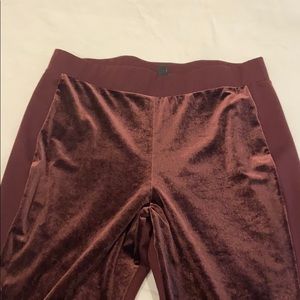 INC burgundy velvet leggings.
